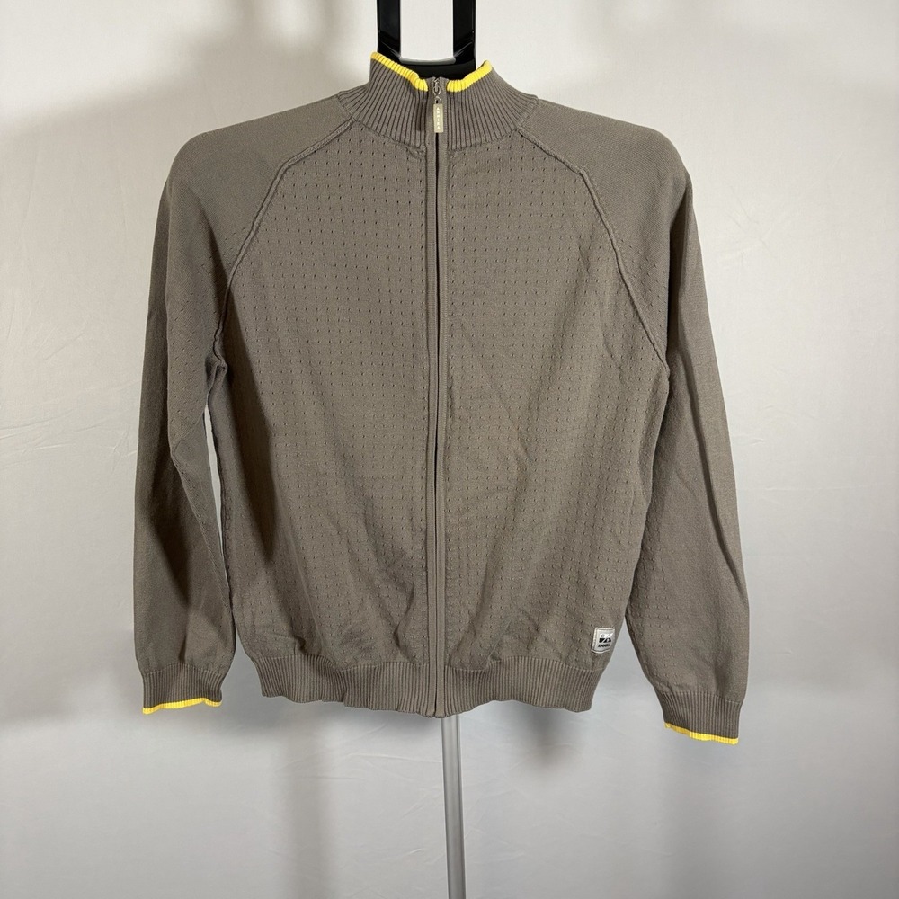 Large Annika Cutter & Buck Womens Gray Golf Eyelet L/S Cardigan Preppy Zip Mock